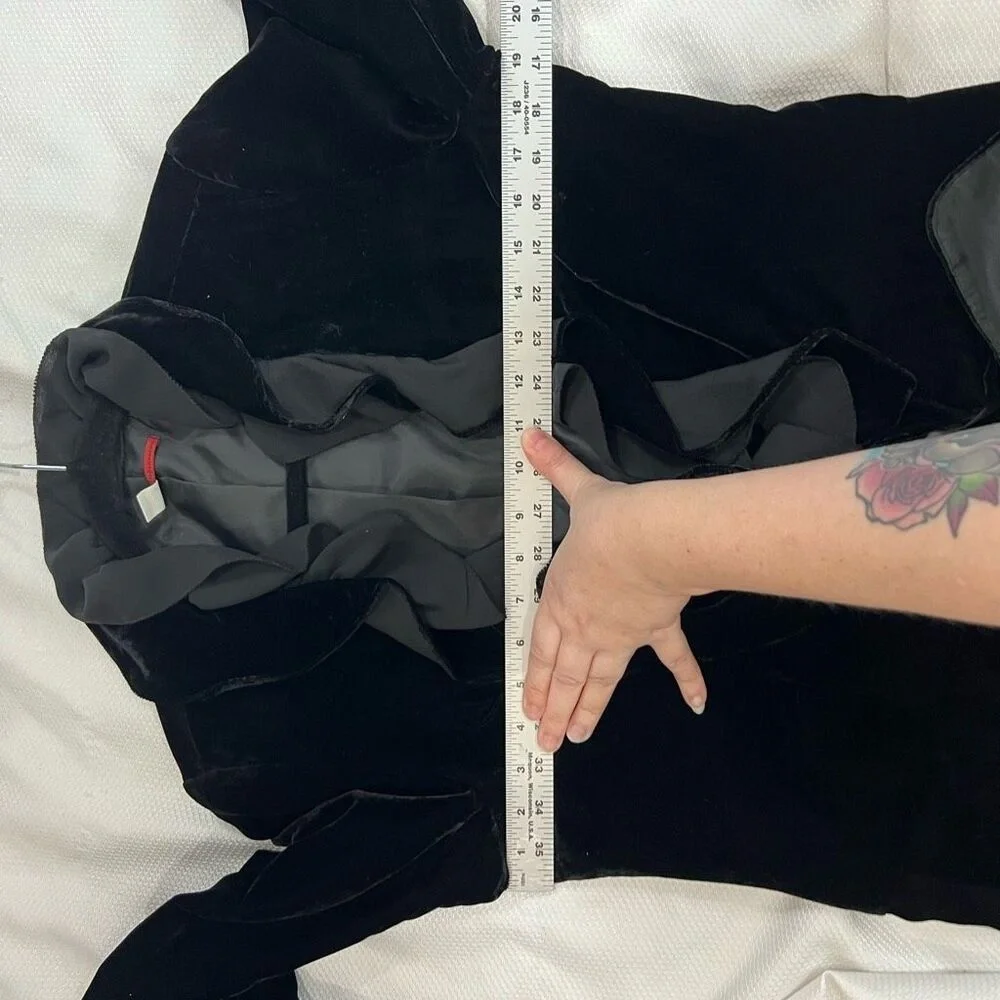 Anthropologie Black Velvet Crepe Ruffle Collar Tie Closure Blazer - Picture 5 of 8